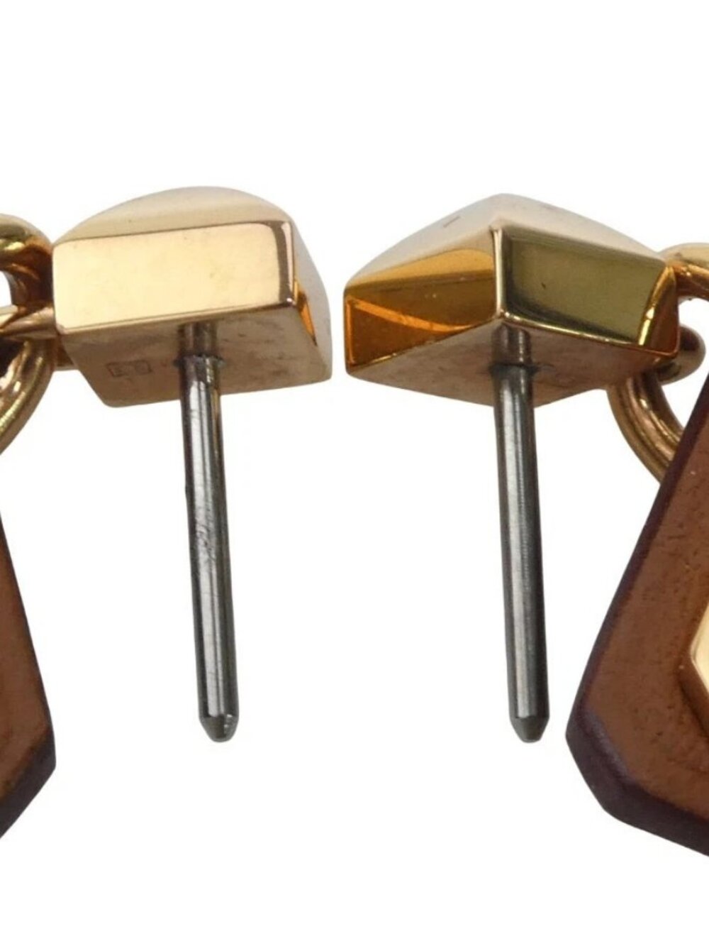 Auth HERMES As de Coeur Pierce Earrings Pink Gold/Brown Metal/Leather - e60607g - Picture 4 of 10